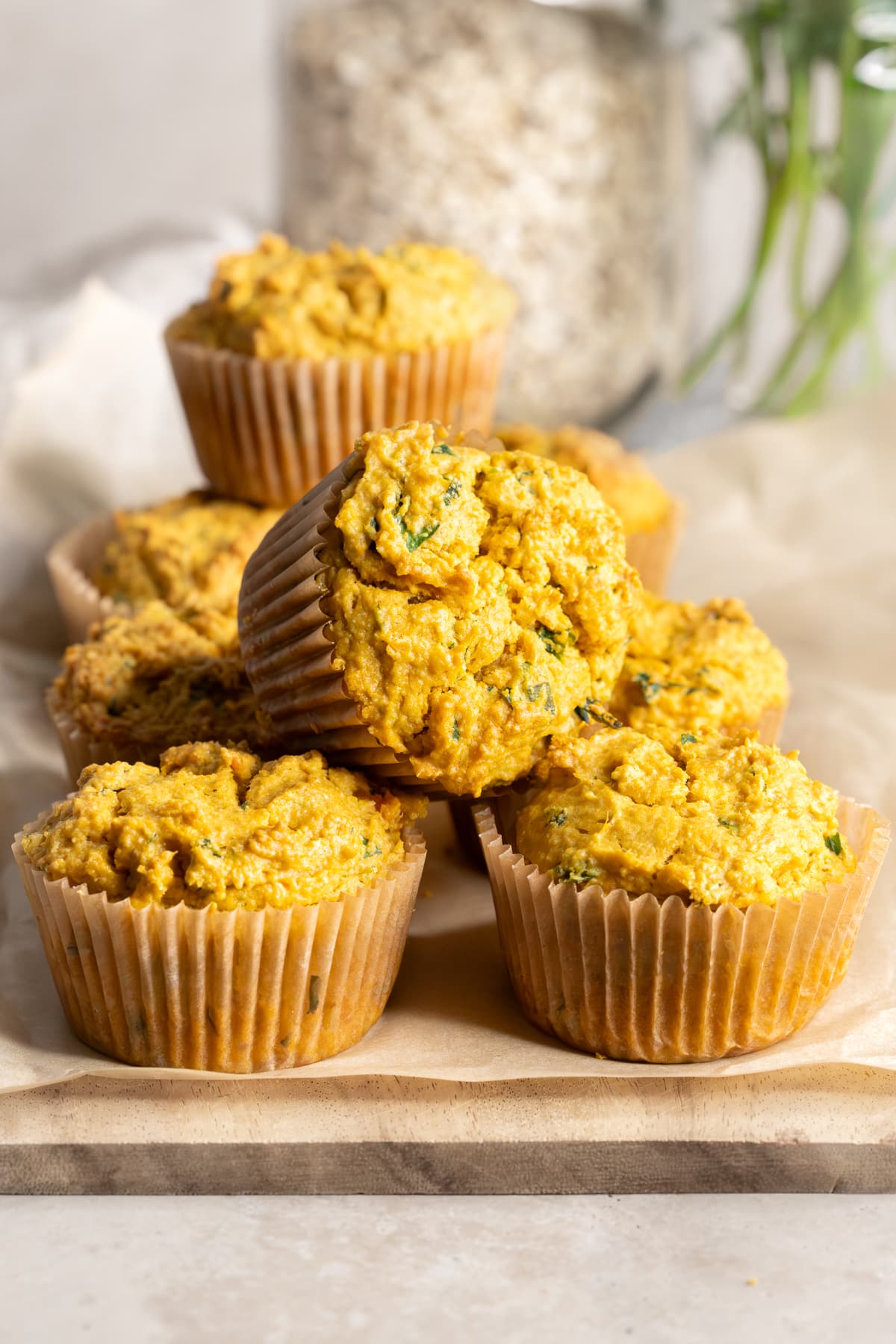 Savory sweet potato muffins with olive oil and rolled oats