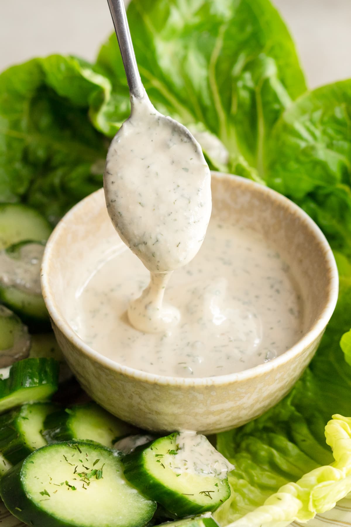 A spoonful of tahini ranch dressing