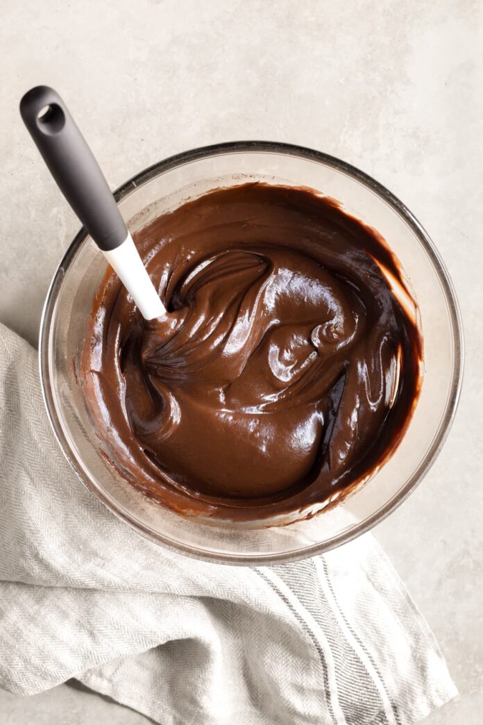 Vegan avocado chocolate frosting in a bowl