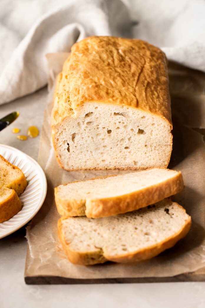 Slices of gluten-free buckwheat olive oil quick bread