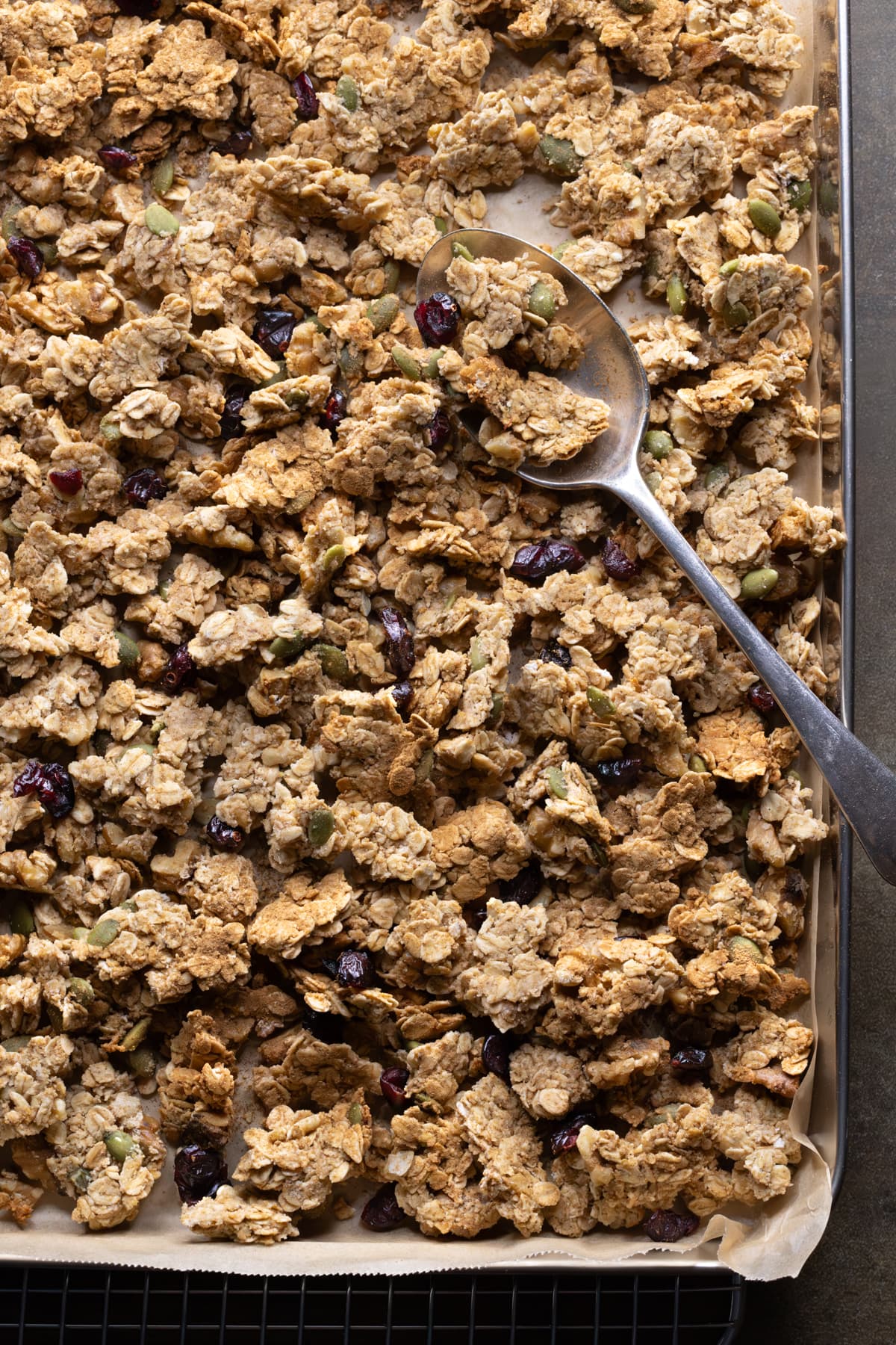 Baked granola clusters with dried cranberries